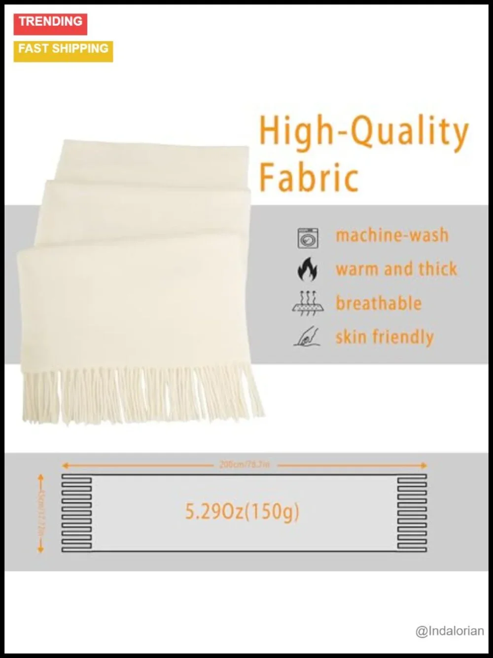 Ultra Soft Long Winter Scarf Shawl with Tassels – Polyester Warm Wrap for Cold